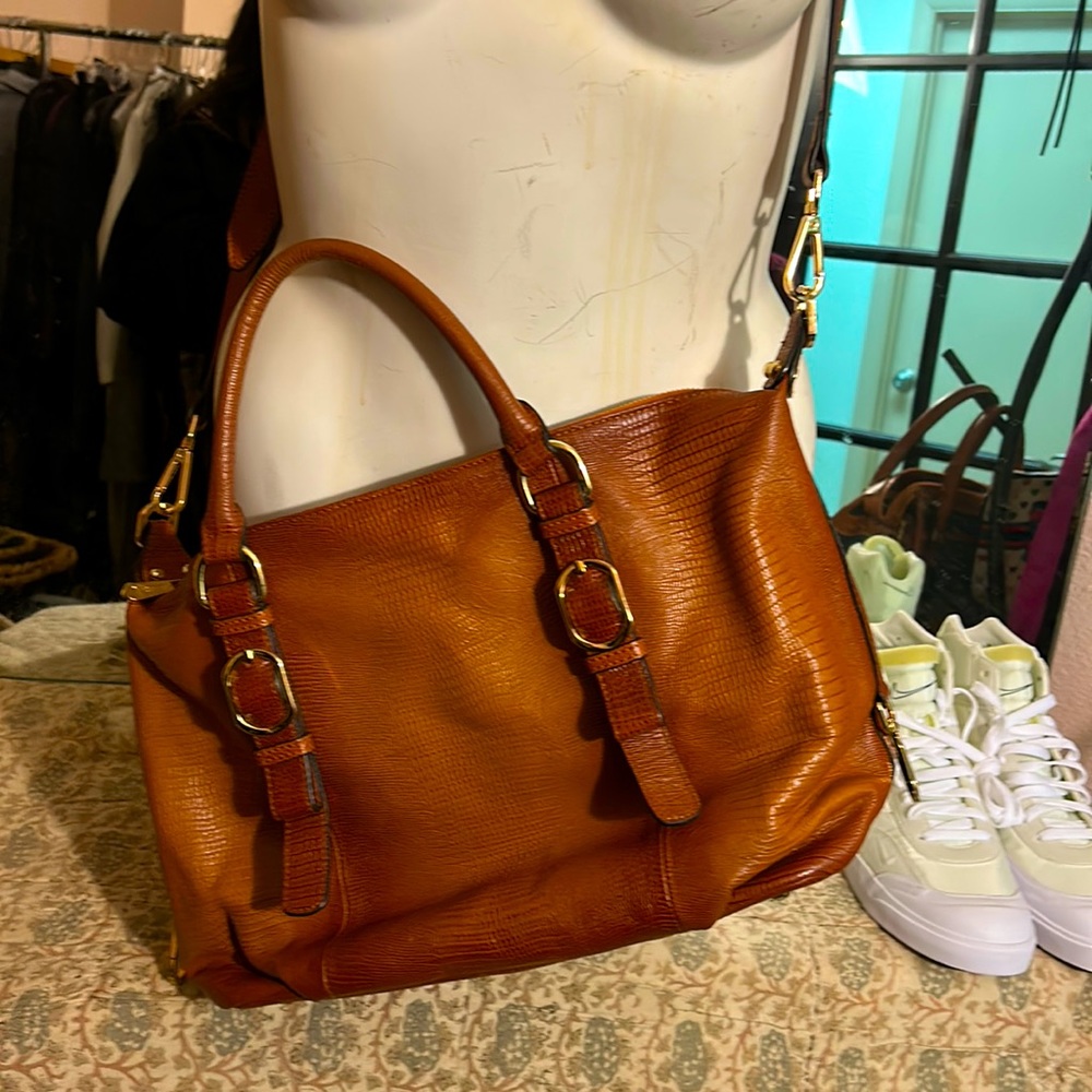 Camel Textured Leather Vincenzo Crossbody or Hand Bag